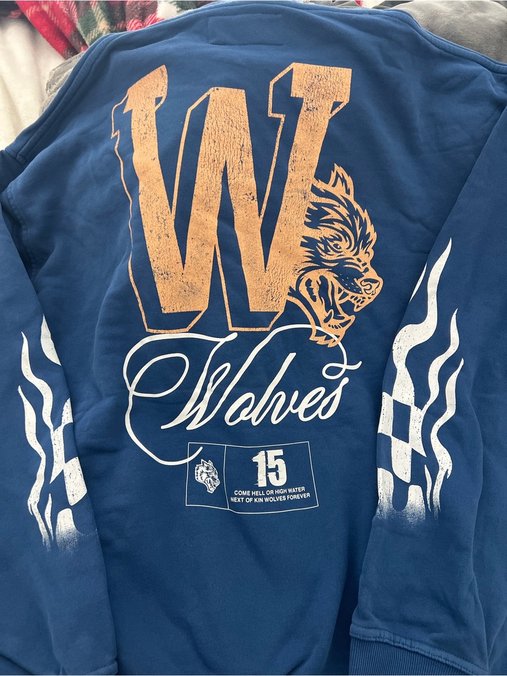 Wolves Graphic Long Sleeve hoodie - Blue/Gold XL (oversized)